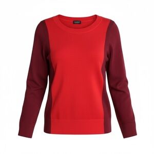 Club Monaco 100% Wool Fine Knit Italian Yarn Color Block Sweater Red & Oxblood S